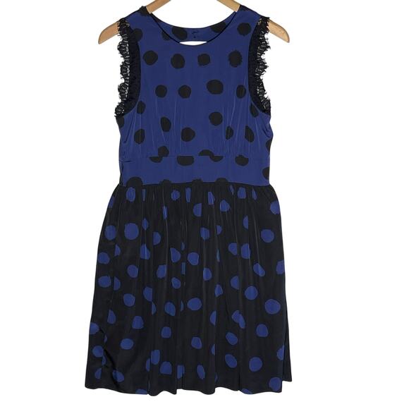 ANTHROPOLOGIE COREY LYNN CALTER Blue Polkadot Lace Trim Mini Dress - Picture 2 of 6